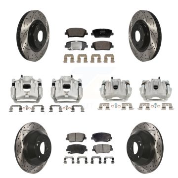 Front Rear Brake Caliper Drilled Slot Rotor Semi-Metallic Pad Kit (10Pc) For Kia Sorento KCD-100675P