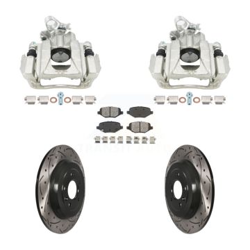 Rear Disc Brake Coated Caliper Drill Slot Rotors Semi-Metallic Pad Kit For Ford Explorer KCD-100675S