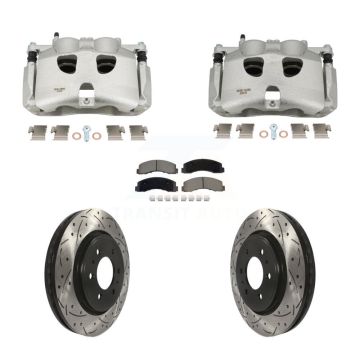 Front Brake Coated Caliper Drill Slotted Rotors Ceramic Pad Kit For 2018-2020 Ford F-150 KCD-100676C