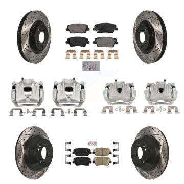 Front Rear Brake Coated Caliper Drill Slot Rotors Ceramic Pad Kit (10Pc) For Kia Sorento KCD-100676N