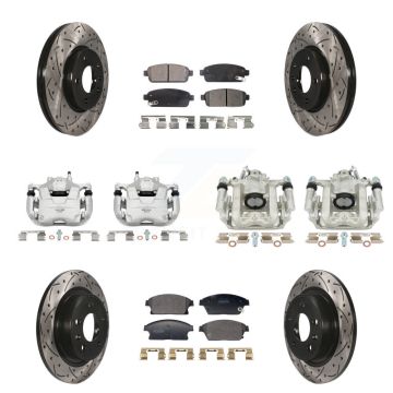 Front Rear Brake Caliper Drill Slotted Rotors Semi-Metallic Pad Kit (10Pc) For Chevrolet KCD-100676P