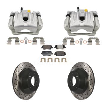 Rear Brake Caliper Drill Slotted Rotors Ceramic Pad Kit For Hyundai Santa Fe Kia Sorento KCD-100676T
