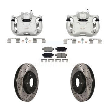 Front Brake Caliper Drill Slotted Rotor Ceramic Pad Kit For Chevrolet Cruze Buick Verano KCD-100677C