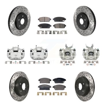 Front Rear Brake Caliper Drill Slotted Rotors Semi-Metallic Pad Kit (10Pc) For Chevrolet KCD-100677P