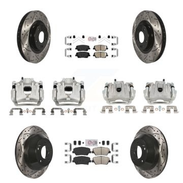 Front Rear Brake Coated Caliper Drill Slot Rotors Ceramic Pad Kit (10Pc) For Kia Sorento KCD-100679N