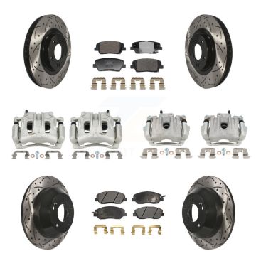 Front Rear Brake Caliper Drill Slot Rotor Ceramic Pad Kit (10Pc) For Hyundai Santa Fe XL KCD-100679T