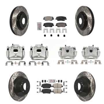 Front Rear Brake Coated Caliper Drill Slot Rotors Ceramic Pad Kit (10Pc) For Kia Sorento KCD-100680N