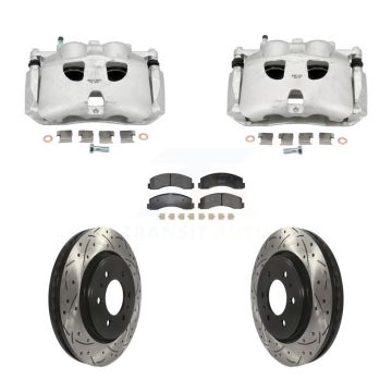 Front Brake Caliper Drilled Slot Rotor Semi-Metallic Pad Kit For Ford Expedition Lincoln KCD-100680P