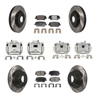 Front Rear Brake Coated Caliper Drill Slot Rotors Ceramic Pad Kit (10Pc) For Kia Sorento KCD-100680T
