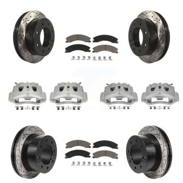 Front Rear Brake Caliper Drill Slot Rotors Ceramic Pad Kit (10Pc) For GMC Sierra 3500 HD KCD-100681C