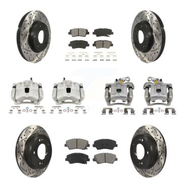 Front Rear Brake Caliper Drill Slot Rotor Semi-Metallic Pad Kit (10Pc) For Hyundai Coupe KCD-100681S