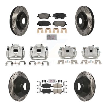 Front Rear Brake Coated Caliper Drill Slot Rotors Ceramic Pad Kit (10Pc) For Kia Sorento KCD-100682N