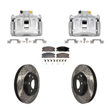 Front Disc Brake Coated Caliper Drill Slot Rotor Semi-Metallic Pad Kit For Dodge Charger KCD-100682P
