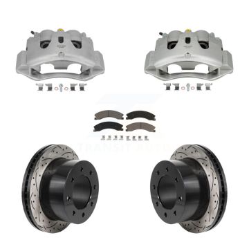 Rear Brake Caliper Drill Slotted Rotors Ceramic Pad Kit For GMC Sierra 3500 HD Chevrolet KCD-100683C