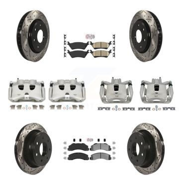 Front Rear Brake Coat Caliper Drill Slot Rotor Ameribrakes Pad Kit (10Pc) For Ford F-150 KCD-100683N