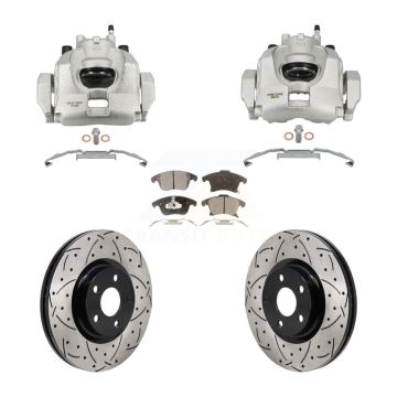 Front Disc Brake Coated Caliper Drilled Slot Rotor Semi-Metallic Pad Kit For Lincoln MKZ KCD-100683P