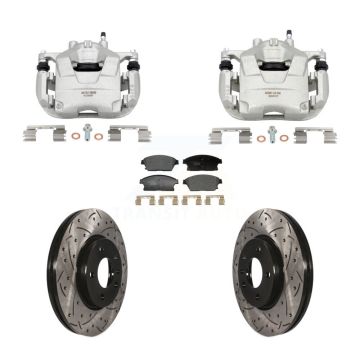 Front Brake Caliper Drill Slotted Rotor Ceramic Pad Kit For Chevrolet Cruze Buick Verano KCD-100683T