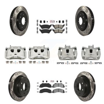 Front Rear Brake Caliper Drill Slotted Rotor Semi-Metallic Pad Kit (10Pc) For Ford F-150 KCD-100685N