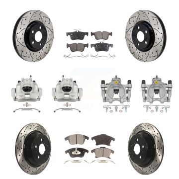 Front Rear Brake Caliper Drilled Slot Rotor Semi-Metallic Pad Kit (10Pc) For Lincoln MKZ KCD-100685P