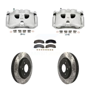 Front Brake Coated Caliper Drill Slot Rotors Ceramic Pad Kit For Ford Expedition Lincoln KCD-100685T
