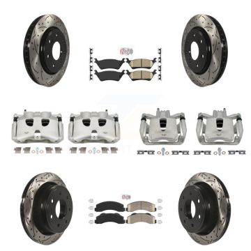 Front Rear Brake Coated Caliper Drilled Slot Rotor Ceramic Pad Kit (10Pc) For Ford F-150 KCD-100686N
