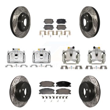 Front Rear Brake Caliper Drill Slot Rotor Semi-Metallic Pad Kit (10Pc) For Dodge Charger KCD-100686P