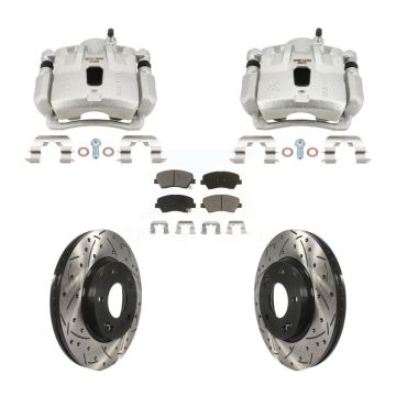 Front Brake Coated Caliper Drill Slotted Rotor Ceramic Pad Kit For Hyundai Elantra Coupe KCD-100687C