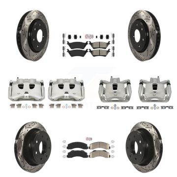 Front Rear Brake Coat Caliper Drill Slot Rotor Ameribrakes Pad Kit (10Pc) For Ford F-150 KCD-100688N