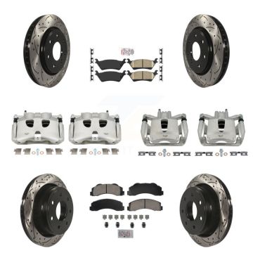 Front Rear Brake Coated Caliper Drilled Slot Rotor Ceramic Pad Kit (10Pc) For Ford F-150 KCD-100689N