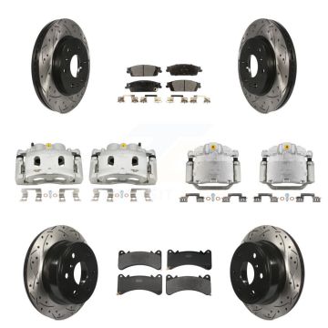 Front Rear Brake Caliper Drill Slot Rotor Semi-Metallic Pad Kit (10Pc) For GMC Sierra XL KCD-100689P