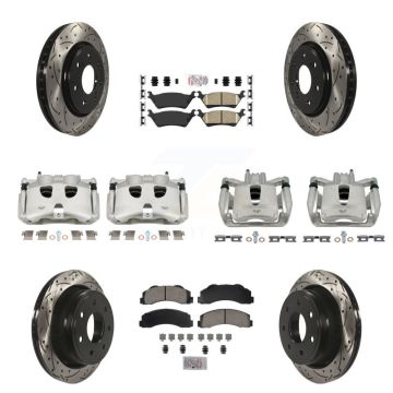 Front Rear Brake Coated Caliper Drilled Slot Rotor Ceramic Pad Kit (10Pc) For Ford F-150 KCD-100690N