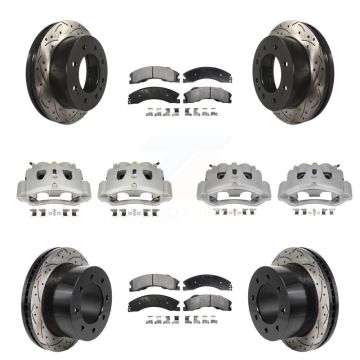 Front Rear Brake Caliper Drill Slot Rotor Semi-Metallic Pad Kit (10Pc) For GMC Sierra HD KCD-100690P