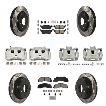 Front Rear Brake Coat Caliper Drill Slot Rotor Ameribrakes Pad Kit (10Pc) For Ford F-150 KCD-100691N