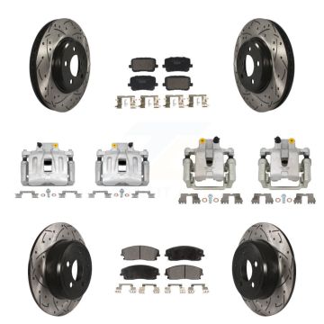 Front Rear Brake Coat Caliper Drill Slot Rotors Ceramic Pad Kit (10Pc) For Dodge Charger KCD-100691T