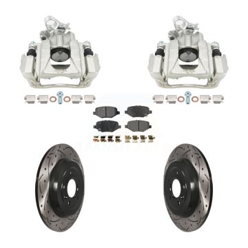 Rear Disc Brake Coated Caliper Drill Slot Rotors Semi-Metallic Pad Kit For Ford Explorer KCD-100692P