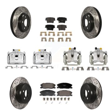 Front Rear Brake Coat Caliper Drill Slot Rotors Ceramic Pad Kit (10Pc) For Dodge Charger KCD-100692T