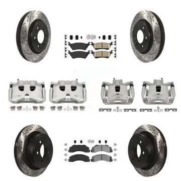 Front Rear Brake Coat Caliper Drill Slot Rotor Ameribrakes Pad Kit (10Pc) For Ford F-150 KCD-100693N