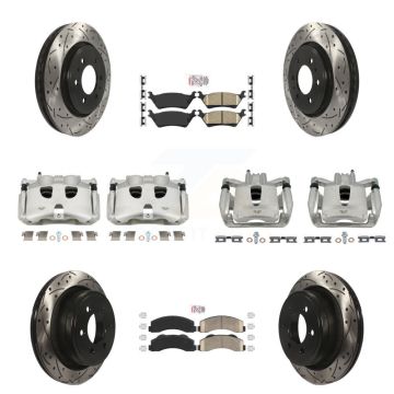 Front Rear Brake Coated Caliper Drilled Slot Rotor Ceramic Pad Kit (10Pc) For Ford F-150 KCD-100695N
