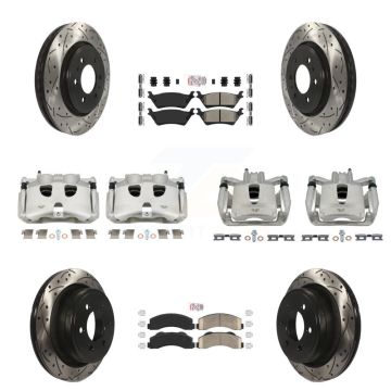 Front Rear Brake Coat Caliper Drill Slot Rotor Ameribrakes Pad Kit (10Pc) For Ford F-150 KCD-100697N