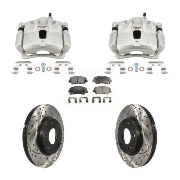 Front Brake Caliper Drill Slotted Rotors Semi-Metallic Pad Kit For Hyundai Elantra Coupe KCD-100697P