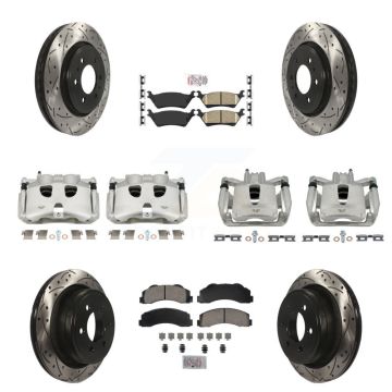 Front Rear Brake Coated Caliper Drilled Slot Rotor Ceramic Pad Kit (10Pc) For Ford F-150 KCD-100698N