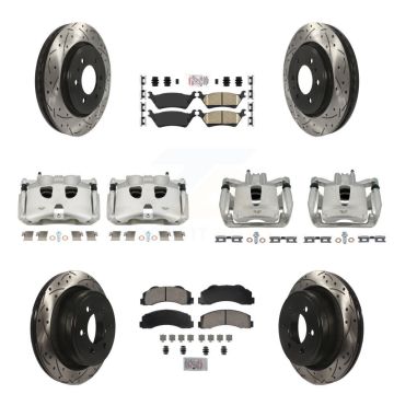 Front Rear Brake Coated Caliper Drilled Slot Rotor Ceramic Pad Kit (10Pc) For Ford F-150 KCD-100699N
