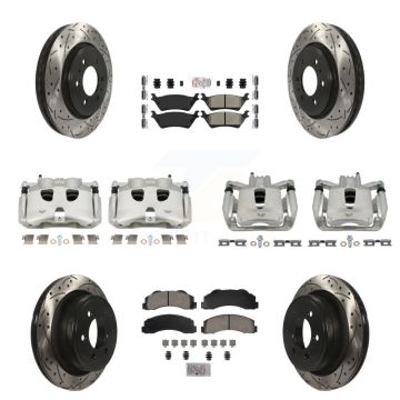 Front Rear Brake Coat Caliper Drill Slot Rotor Ameribrakes Pad Kit (10Pc) For Ford F-150 KCD-100700N