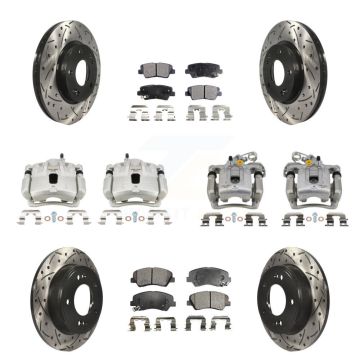 Front Rear Brake Caliper Drill Slotted Rotors Ceramic Pad Kit (10Pc) For Hyundai Elantra KCD-100703T