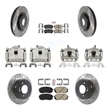 Front Rear Brake Coat Caliper Drill Slot Rotor Ceramic Pad Kit (10Pc) For Hyundai Tucson KCD-100711N