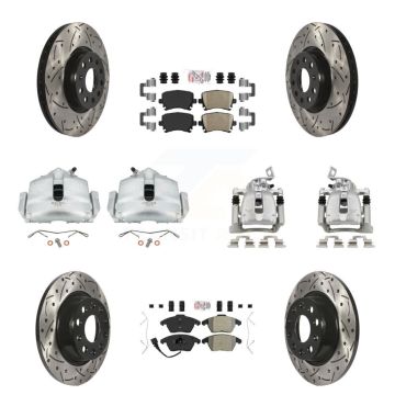 Front Rear Brake Caliper Drilled Slot Rotor Ameribrakes Pad Kit (10Pc) For Volkswagen CC KCD-100714N