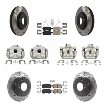 Front Rear Brake Coat Caliper Drill Slot Rotor Ceramic Pad Kit (10Pc) For Hyundai Sonata KCD-100716N