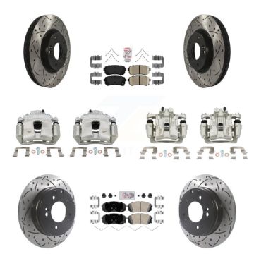 Front Rear Brake Coat Caliper Drill Slot Rotor Ceramic Pad Kit (10Pc) For Hyundai Sonata KCD-100717N