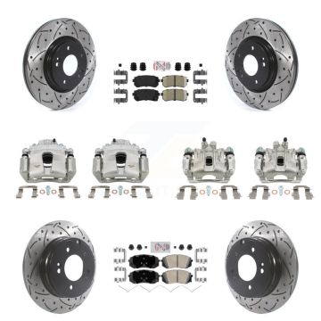 Front Rear Brake Coat Caliper Drill Slot Rotor Ceramic Pad Kit (10Pc) For Hyundai Sonata KCD-100720N
