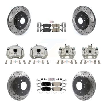 Front Rear Brake Coat Caliper Drill Slot Rotor Ceramic Pad Kit (10Pc) For Hyundai Sonata KCD-100721N